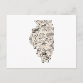 Illinois Vintag Picture Map Staat Chart Postkarte