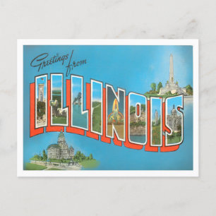 Illinois Vintage Große Buchstaben Postkarte
