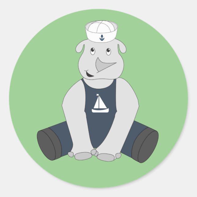 Illsima Rhino Sailor Green Runder Aufkleber (Vorderseite)