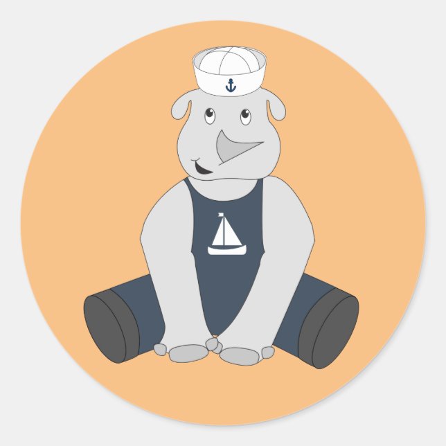 Illsima Rhino Sailor Orange Runder Aufkleber (Vorderseite)