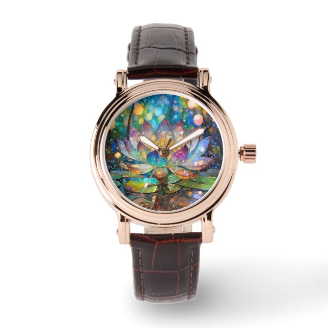 Illuminated Blooming Lotus Flower Armbanduhr (Vorderseite)