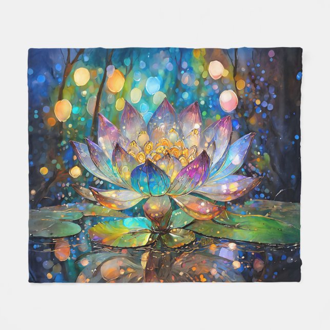 Illuminated Blooming Lotus Flower Fleecedecke (Vorderseite (Horizontal))
