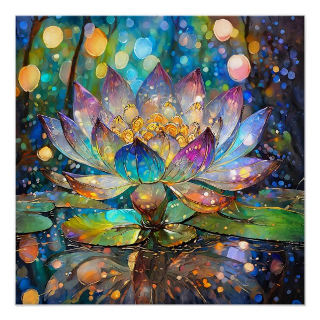 Illuminated Blooming Lotus Flower Poster (Vorderseite)