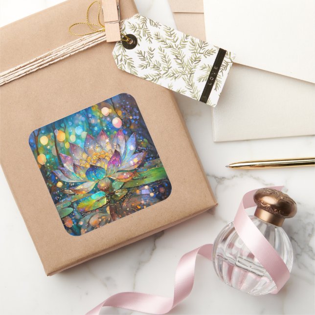 Illuminated Blooming Lotus Flower Quadratischer Aufkleber (Schenken)