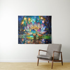 Illuminated Blooming Lotus Flower Wandteppich