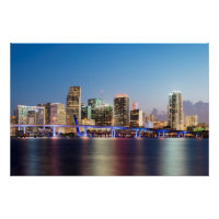 Illuminated skyline of downtown Miami at dusk