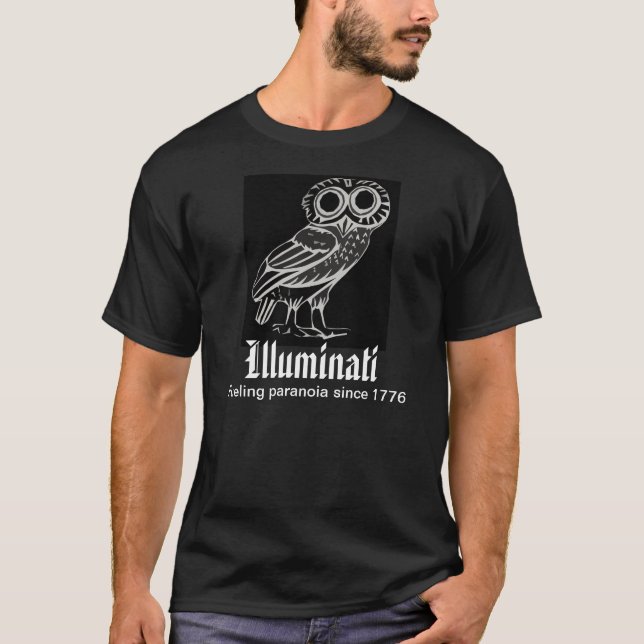 Illuminati, weiß auf Schwarzem T-Shirt (Vorderseite)
