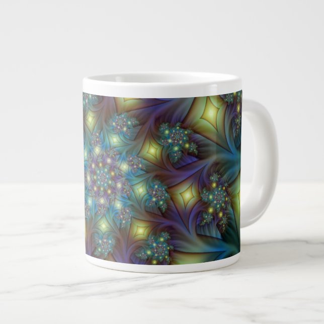 Illuminierte Abstrakte Shiny Aquamarines Lila Frak Jumbo-Tasse (Vorderseite Rechts)