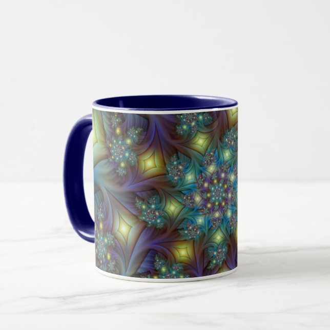 Illuminierte Abstrakte Shiny Aquamarines Lila Frak Tasse (Vorderseite Links)