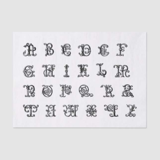 Illuminierte Alphabet-Buchstaben für Dekoupage Seidenpapier (Vorderseite)