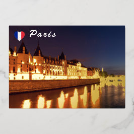 Illuminierte Conciergerie in der Nacht - Paris, Fr Folien Feiertagskarte