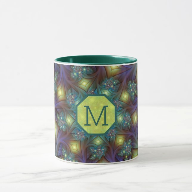 Illuminierte Fraktal Art Muster Monogram Tasse (Zentrum)