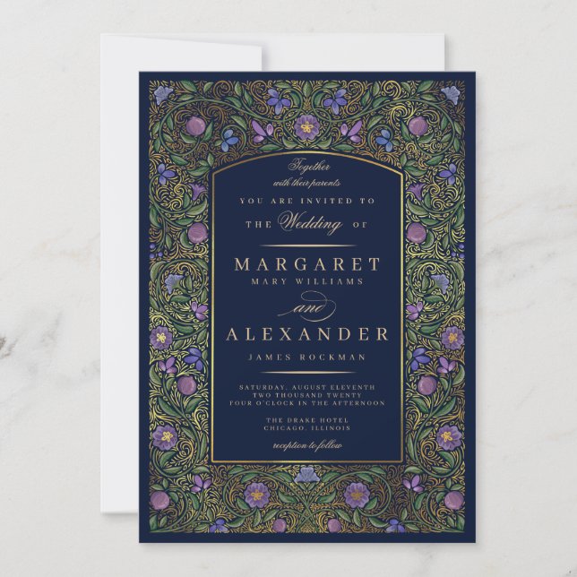 Illuminierte Grenz-Hochzeitsfeier / Imitate Gold Einladung (Vorderseite)