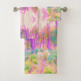 Illuminierte Landschaft in Rosa und Korallengarten Badhandtuch Set