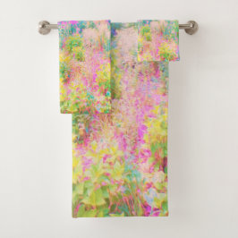 Illuminierte Landschaft in Rosa und Korallengarten Badhandtuch Set