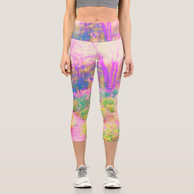 Illuminierte Landschaft in Rosa und Korallengarten Capri Leggings (Vorderseite)