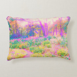 Illuminierte Landschaft in Rosa und Korallengarten Dekokissen