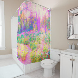 Illuminierte Landschaft in Rosa und Korallengarten Duschvorhang