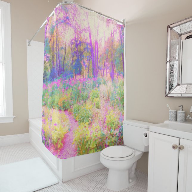 Illuminierte Landschaft in Rosa und Korallengarten Duschvorhang (Beispiel)