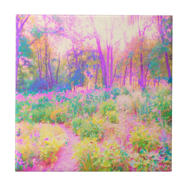 Illuminierte Landschaft in Rosa und Korallengarten Fliese (Vorderseite)