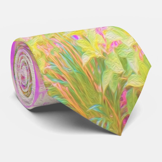 Illuminierte Landschaft in Rosa und Korallengarten Krawatte (Gerollt)