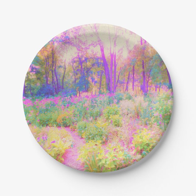 Illuminierte Landschaft in Rosa und Korallengarten Pappteller (Vorderseite)