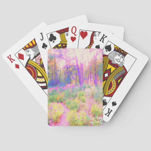 Illuminierte Landschaft in Rosa und Korallengarten Spielkarten (Rückseite)