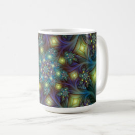 Illuminierte moderne blaue lila Fraktal Muster Kaffeetasse