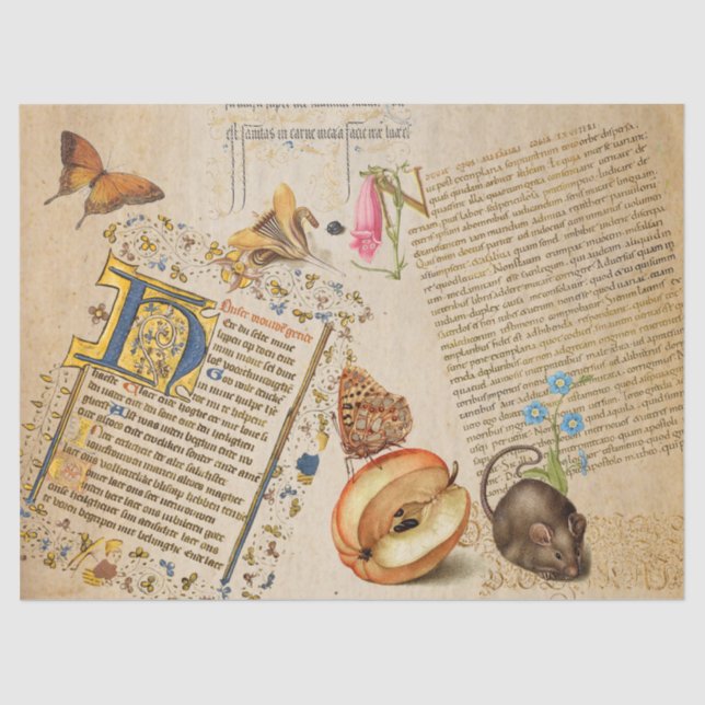 Illuminierte Script-Blume Butterfly-Maus Seidenpapier (Vorderseite)