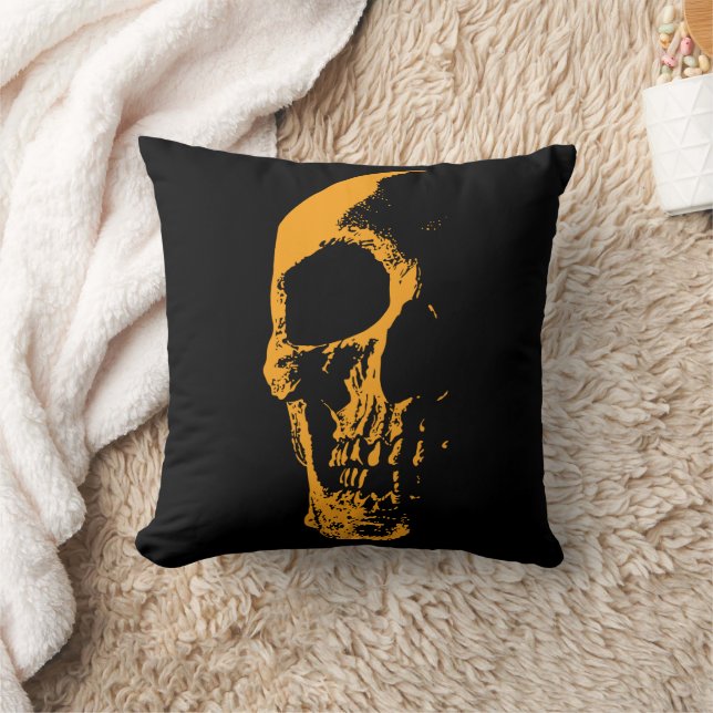 Illuminierte Skull Orange Paint Creation Kissen (Decke)