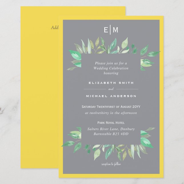Illuminierung Gelbgraues Budget Hochzeit Einladung (Vorne/Hinten)