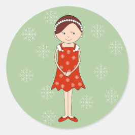 illusima Ballerina Christmas Girl Green Runder Aufkleber