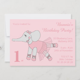 illusima Ballerina Elephant Girls Pink Geburtstag Einladung