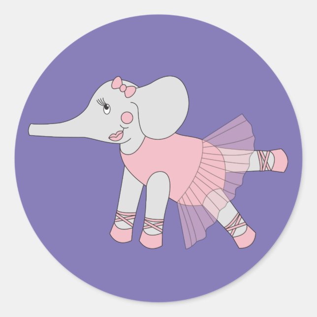 illusima Ballerina Elephant Lila Runder Aufkleber (Vorderseite)