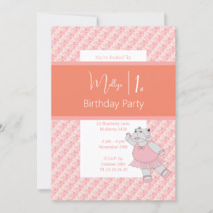 illusima Ballerina Hippo Floral Peach 1. Geburtsta Einladung