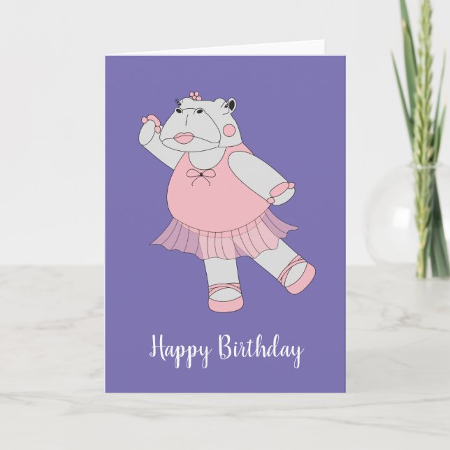 illusima Ballerina Hippo Lila Geburtstag Karte (Vorderseite)