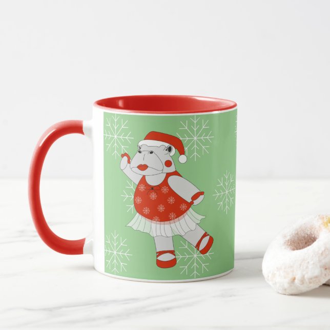 illusima Ballerina Hippo Weihnachten Schneeflocken Tasse (Mit Donut)