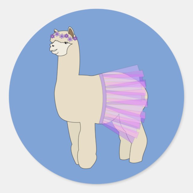 illusima Ballerina Llama Blue Runder Aufkleber (Vorderseite)