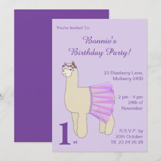 illusima Ballerina Llama Girls Lila Geburtstag Einladung