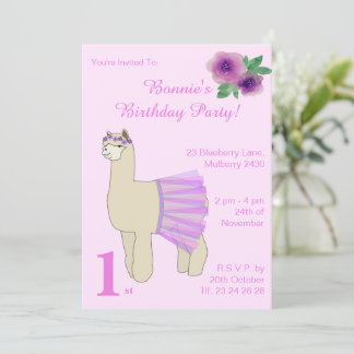illusima Ballerina Llama Girls Pink Geburtstag Einladung