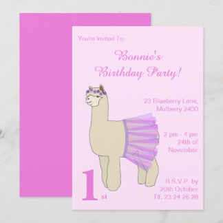 illusima Ballerina Llama Girls Pink Geburtstag Einladung