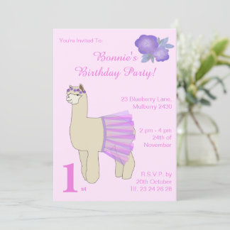 illusima Ballerina Llama Girls Pink Geburtstag Einladung