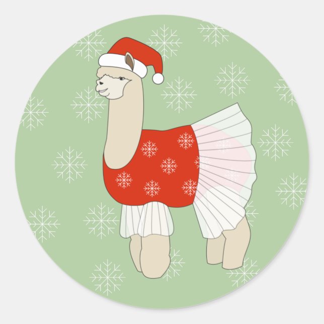 illusima Ballerina Llama Weihnachtsschneeflocken Runder Aufkleber (Vorderseite)