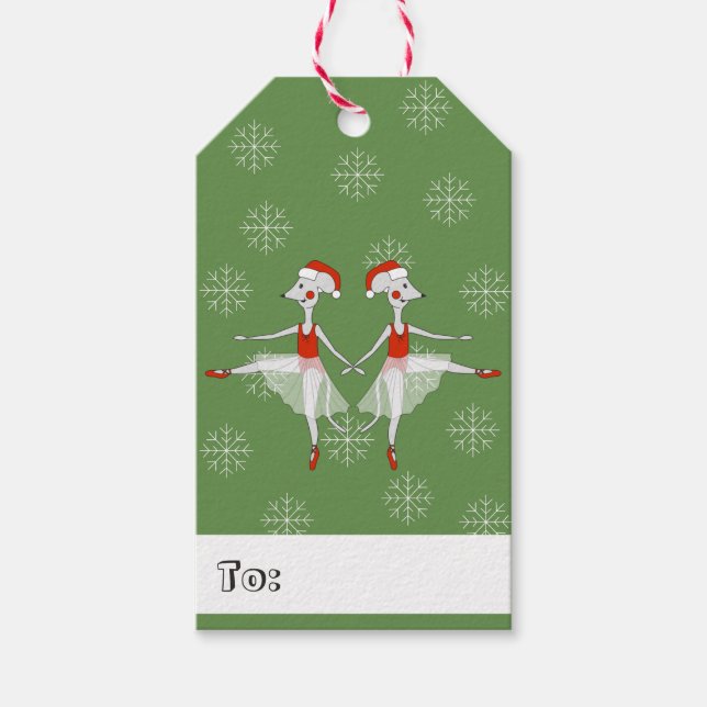 illusima Ballerina Mäuse Weihnachten Schneeflocken Geschenkanhänger (Vorderseite)