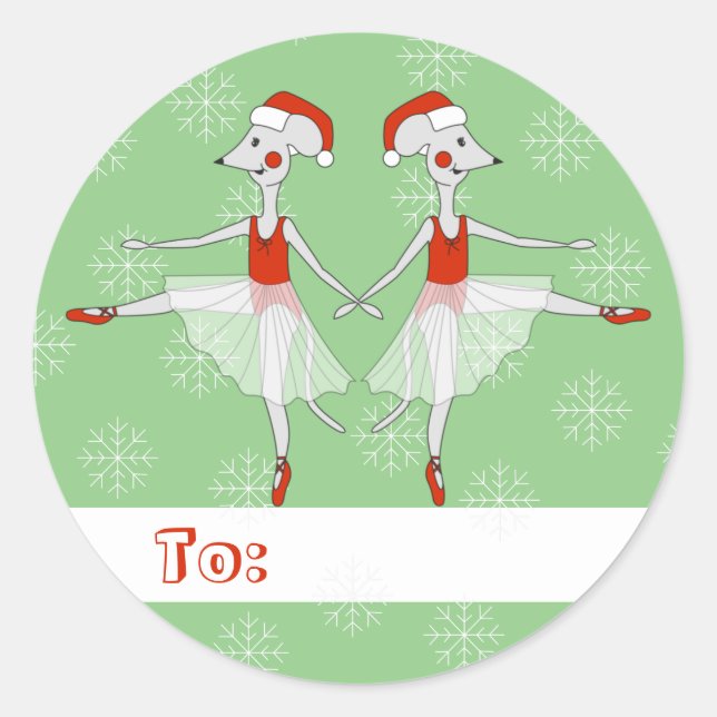 illusima Ballerina Mäuse Weihnachten Schneeflocken Runder Aufkleber (Vorderseite)