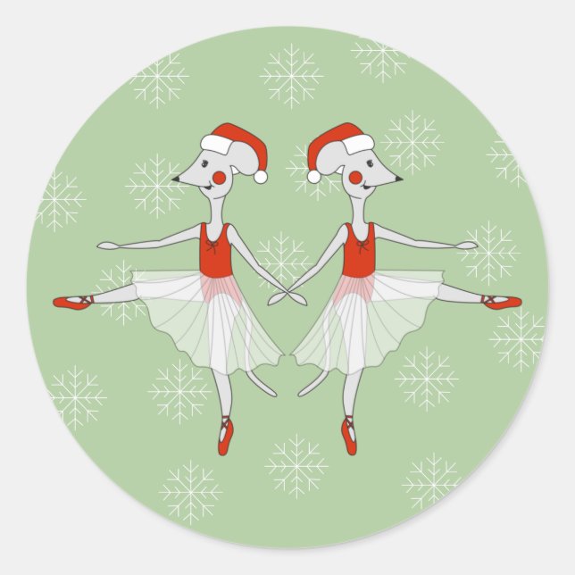 illusima Ballerina Mäuse Weihnachten Schneeflocken Runder Aufkleber (Vorderseite)