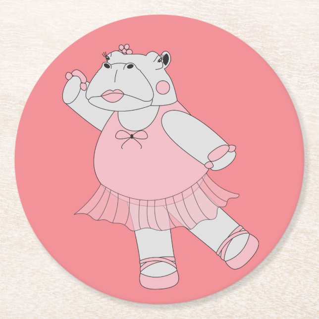 illusima Ballerina Nilpferd Pfirsich Runder Pappuntersetzer (Vorderseite)