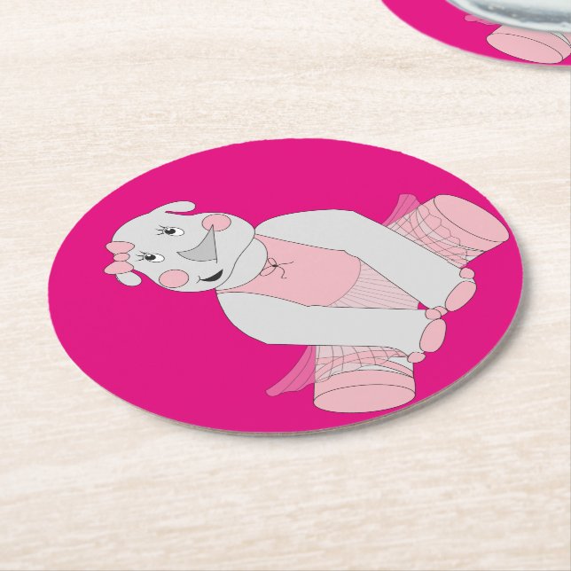 illusima Ballerina Rhino Runder Pappuntersetzer (Angewinkelt)