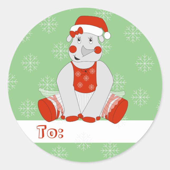 illusima Ballet Rhino Weihnachten Schneeflocken Gr Runder Aufkleber (Vorderseite)