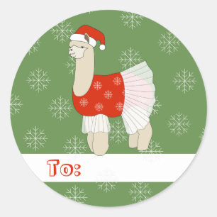 illusima Balletttänzerin Lama Weihnachten Schneefl Runder Aufkleber
